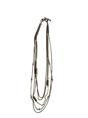 Vintage Multi Strand Necklace Gold Tone Layered Chains Bar Bead 16” Y2K